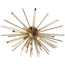 Merano Salerno Antique Brass and Champagne 4 Light Ceiling Pendant - Size: 80 x 80 x 27.8cm - Glass - Wilko