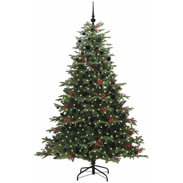 vidaXL Pre-Lit Warm White LED and Black Baubles Green Artificial Christmas Tree with Stand 6.8ft - Wilko - image 1