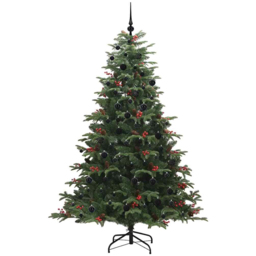 vidaXL Pre-Lit Warm White LED and Black Baubles Green Artificial Christmas Tree with Stand 6.8ft - Wilko - thumbnail 3