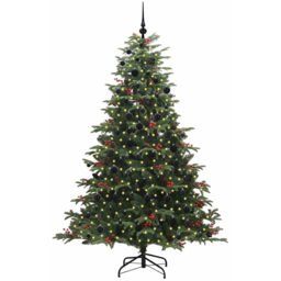 vidaXL Pre-Lit Warm White LED and Black Baubles Green Artificial Christmas Tree with Stand 6.8ft - Wilko