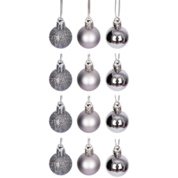 Shatchi 3cm Mid Grey Luxury Bauble 12 Pack - Wilko