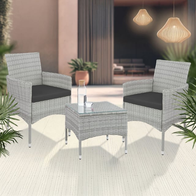 tectake Lucerne 2 Seater Rattan Garden Bistro Set Light Grey - Wilko - image 1