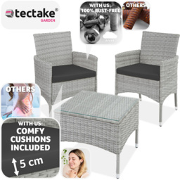 tectake Lucerne 2 Seater Rattan Garden Bistro Set Light Grey - Wilko - thumbnail 4