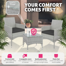 tectake Lucerne 2 Seater Rattan Garden Bistro Set Light Grey - Wilko - thumbnail 5
