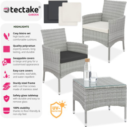 tectake Lucerne 2 Seater Rattan Garden Bistro Set Light Grey - Wilko - thumbnail 7