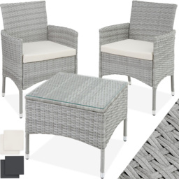 tectake Lucerne 2 Seater Rattan Garden Bistro Set Light Grey - Wilko - thumbnail 3