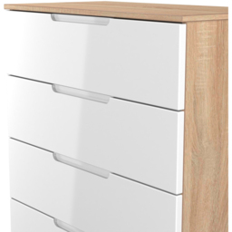 Crowndale Milan 5 Drawer White Gloss and Bardolino Oak Chest of Drawers Ready Assembled - White Gloss & Bardolino Oak - Wilko - thumbnail 5