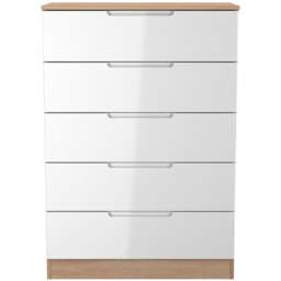 Crowndale Milan 5 Drawer White Gloss and Bardolino Oak Chest of Drawers Ready Assembled - White Gloss & Bardolino Oak - Wilko - thumbnail 4