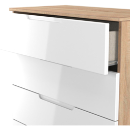Crowndale Milan 5 Drawer White Gloss and Bardolino Oak Chest of Drawers Ready Assembled - White Gloss & Bardolino Oak - Wilko - thumbnail 6