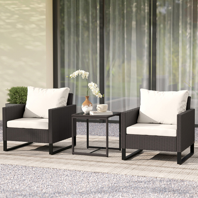 Outsunny 2 Seater Brown Rattan Bistro Set with 4 Cushions - Wilko - image 1