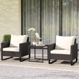 Outsunny 2 Seater Brown Rattan Bistro Set with 4 Cushions - Wilko - thumbnail 1