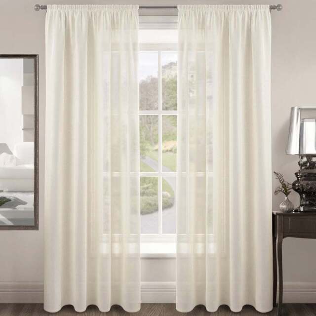 Velosso Riva Plain Cream Slot Top Voile Panel Curtain 150 x 182cm - Size: W 150 x D 182cm - Wilko - image 1