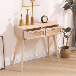FurnitureHMD 2 Drawer Natural Rattan Weaving Console Table - Size: 77 x 80 x 40cm - Wilko - thumbnail 6