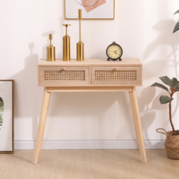 FurnitureHMD 2 Drawer Natural Rattan Weaving Console Table - Size: 77 x 80 x 40cm - Wilko - thumbnail 5