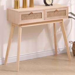 FurnitureHMD 2 Drawer Natural Rattan Weaving Console Table - Size: 77 x 80 x 40cm - Wilko