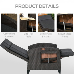 Outsunny Grey Outdoor Recliner Chair - Size: 75 x 68 x 52cm - Wilko - thumbnail 7
