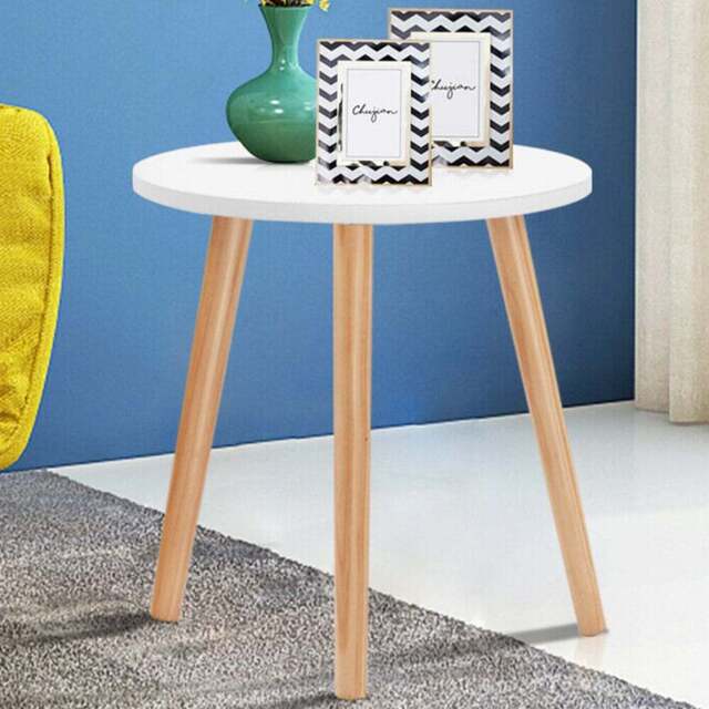 Costway White Natural Wood Legs Round Side Table - Size: Single Shelf - Wilko - image 1