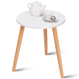 Costway White Natural Wood Legs Round Side Table - Size: Single Shelf - Wilko - thumbnail 4