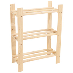 Leighton 3 Shelf Natural Wood Narrow Slatted Storage Unit - Brown - Wilko - thumbnail 3