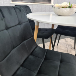 Portland 4 Seater Round Wood Velvet Dining Set White and Black - Multi - Wilko - thumbnail 6