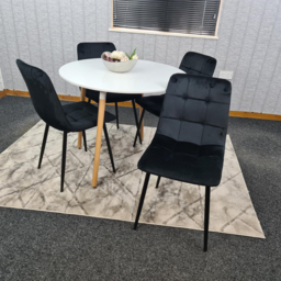 Portland 4 Seater Round Wood Velvet Dining Set White and Black - Multi - Wilko - thumbnail 5