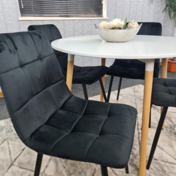 Portland 4 Seater Round Wood Velvet Dining Set White and Black - Multi - Wilko - thumbnail 4