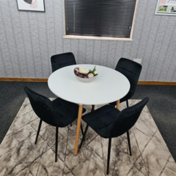 Portland 4 Seater Round Wood Velvet Dining Set White and Black - Multi - Wilko - thumbnail 3