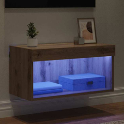 vidaXL Single Shelf Artisan Oak Wall Mounted Wide TV Cabinet with LED Light - Size: 30 x 60 x 30cm - Brown - Wilko - thumbnail 1