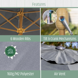 Gardenkraft Grey Crank and Tilt Wooden Parasol 2m - Wilko - thumbnail 4