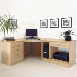 R White Cabinets 4 Drawer Corner Set-18 Computer Desk with Printer Shelf Light Brown - Size: 72.8 x 184 x 141.9cm - Wilko