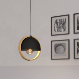 EGLO Callow 1 Light Black and Wood Pendant Light - Size: 23.0 x 23.0 x 110.0cm - Wilko - thumbnail 3
