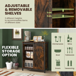Costway Single Door 3 Shelf Rustic Brown Buffet Cabinet - Size: 88 x 40 x 19cm - Wilko - thumbnail 7