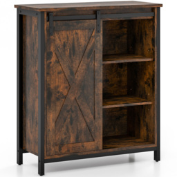 Costway Single Door 3 Shelf Rustic Brown Buffet Cabinet - Size: 88 x 40 x 19cm - Wilko - thumbnail 3