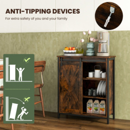 Costway Single Door 3 Shelf Rustic Brown Buffet Cabinet - Size: 88 x 40 x 19cm - Wilko - thumbnail 5