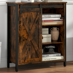 Costway Single Door 3 Shelf Rustic Brown Buffet Cabinet - Size: 88 x 40 x 19cm - Wilko