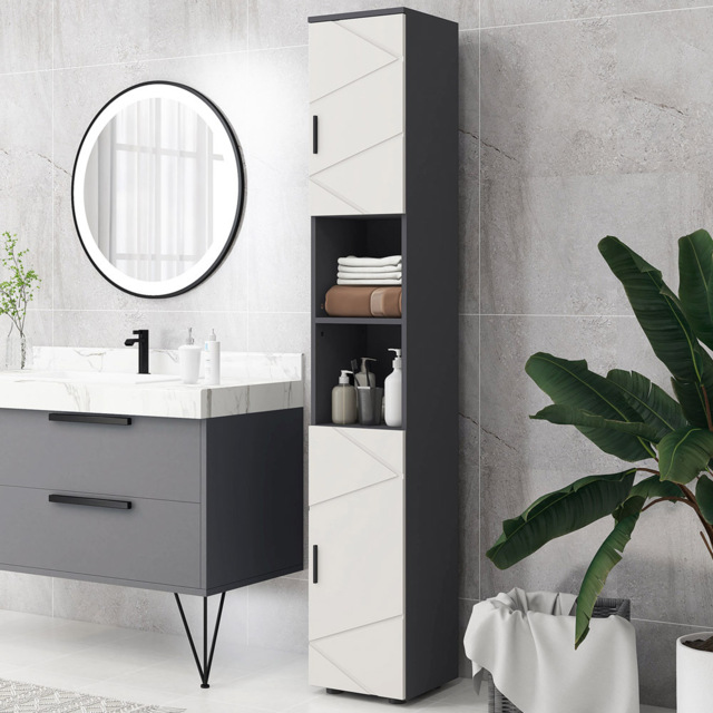 Portland 2 Door 2 Shelf Grey Tall Bathroom Cabinet - Size: 30 x 30 x 183cm - Wilko - image 1