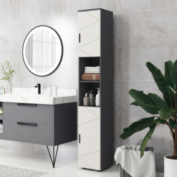 Portland 2 Door 2 Shelf Grey Tall Bathroom Cabinet - Size: 30 x 30 x 183cm - Wilko - thumbnail 4