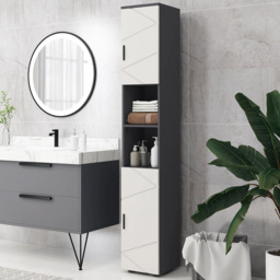 Portland 2 Door 2 Shelf Grey Tall Bathroom Cabinet - Size: 30 x 30 x 183cm - Wilko - thumbnail 1