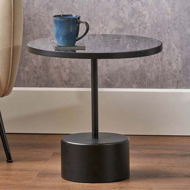 Pacific Lifestyle Enzo Black Marble Metal Cylinder Base Coffee Table - Size: 46 x 45 x 45cm - Wilko - image 1