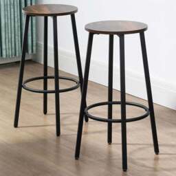 Portland Brown Industrial Round Bar Stool Set of 2 - Wilko