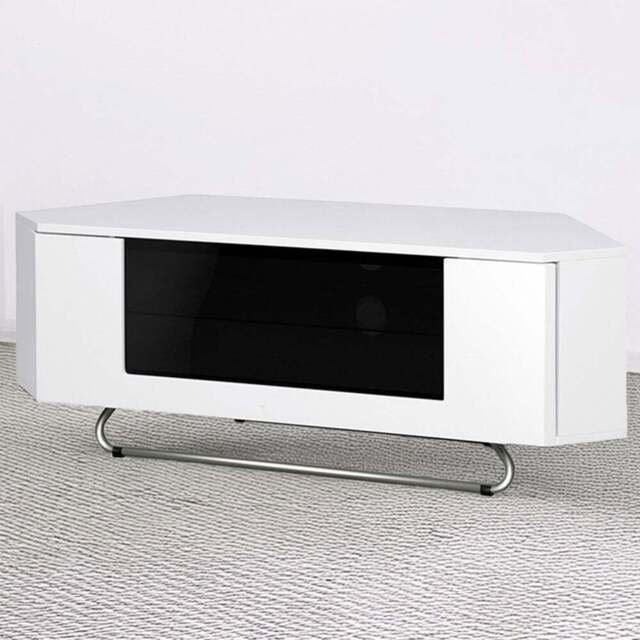 Centurion Supports Hampshire Single Door 4 Shelf Gloss White and Black TV Cabinet - Size: 41 x 111 x 40cm - Multi - Wilko - image 1