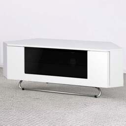 Centurion Supports Hampshire Single Door 4 Shelf Gloss White and Black TV Cabinet - Size: 41 x 111 x 40cm - Multi - Wilko