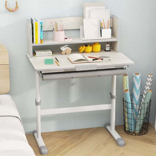 Costway Kids Single Drawer 2 Shelf Adjustable Tilted Desk Grey - Size: 92 x 59 x 20cm - Wilko - image 1