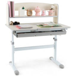 Costway Kids Single Drawer 2 Shelf Adjustable Tilted Desk Grey - Size: 92 x 59 x 20cm - Wilko - thumbnail 3