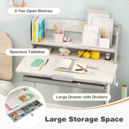 Costway Kids Single Drawer 2 Shelf Adjustable Tilted Desk Grey - Size: 92 x 59 x 20cm - Wilko - thumbnail 6