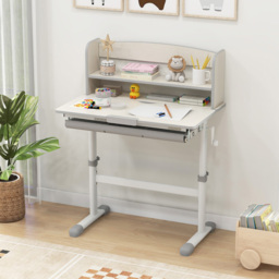 Costway Kids Single Drawer 2 Shelf Adjustable Tilted Desk Grey - Size: 92 x 59 x 20cm - Wilko - thumbnail 4