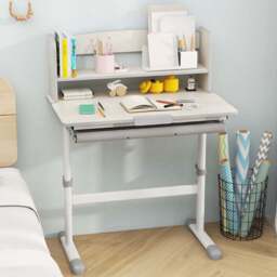 Costway Kids Single Drawer 2 Shelf Adjustable Tilted Desk Grey - Size: 92 x 59 x 20cm - Wilko