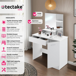 tectake Zoe Single Door Single Drawer White Dressing Table with Mirror - Size: 138.5 x 40 x 90cm - Wilko - thumbnail 6