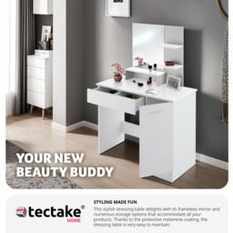 tectake Zoe Single Door Single Drawer White Dressing Table with Mirror - Size: 138.5 x 40 x 90cm - Wilko - thumbnail 7