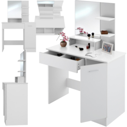 tectake Zoe Single Door Single Drawer White Dressing Table with Mirror - Size: 138.5 x 40 x 90cm - Wilko - thumbnail 3